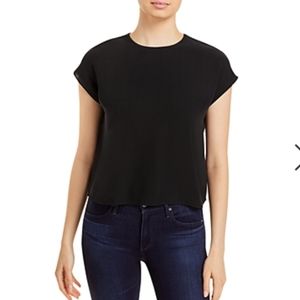 NWT Eileen Fisher Silk Georgette Crepe Sleeve Top In Black Size M